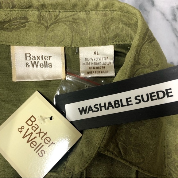 Baxter & Wells Green Embossed Washable Suede Button Front Shirt Size XL NWT - Picture 4 of 6